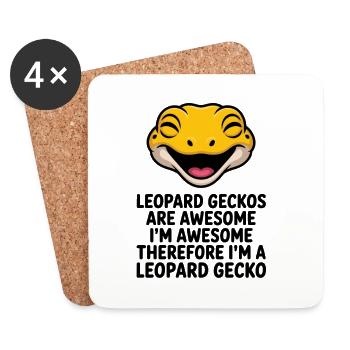 Smiling Gecko on Black - Coasters (set of 4) - white - Front