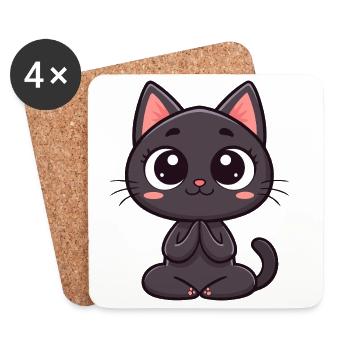 Süße schwarze Katze betet - Untersetzer (4er-Set) - Weiß - Vorne