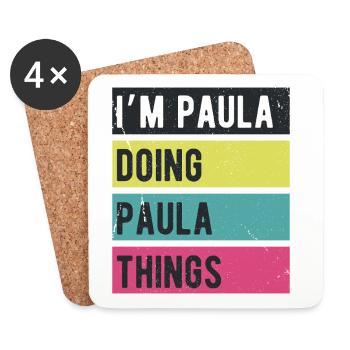 Ich bin Paula und mache Paula Dinge Retrofarben - Untersetzer (4er-Set) - Weiß - Vorne