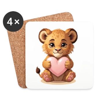 Cuddly lion cub with heart - Coasters (set of 4) - white - Front
