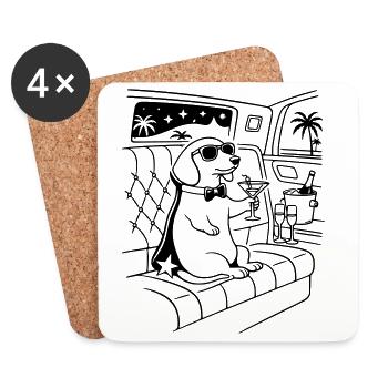 Dachshund Movie Star Fame Limosine Line Art - Coasters (set of 4) - white - Front