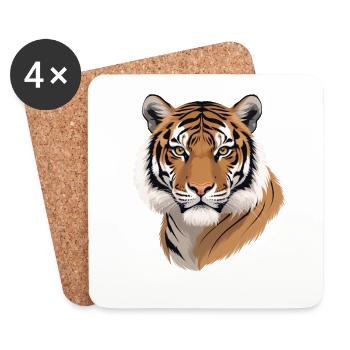 Tigerkopf Illustration Wildes Muster - Untersetzer (4er-Set) - Weiß - Vorne