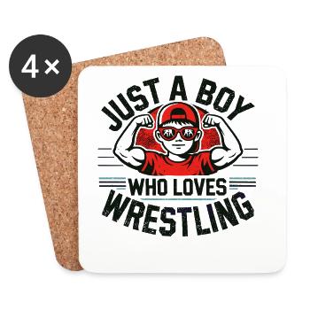 Wrestling, Ringen, Just A Boy Who Loves Wrestling - Untersetzer (4er-Set) - Weiß - Vorne