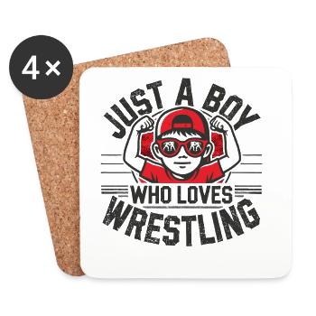 Wrestling, Ringen, Just A Boy Who Loves Wrestling - Untersetzer (4er-Set) - Weiß - Vorne
