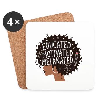Educated Motivated Melanated Afro Woman  - Coasters (set of 4) - white - Front