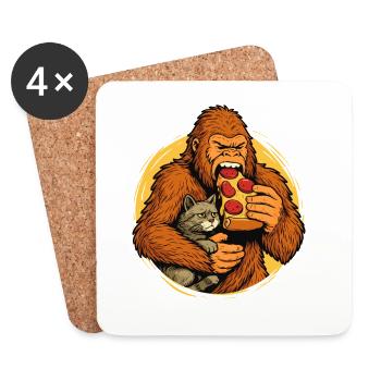 Bigfoot mangeant de la pizza Humour de monstre de nourriture drôle - Dessous de verre (lot de 4) - blanc - Devant