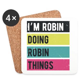 Ich bin Robin und mache Robin-Dinge in Retro-Farben - Untersetzer (4er-Set) - Weiß - Vorne