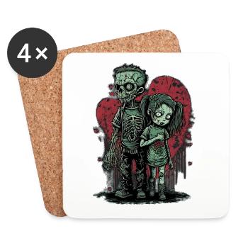 Zombie, couple, dessin animé, amour, emo, valentin - Dessous de verre (lot de 4) - blanc - Devant