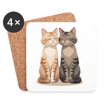 Zwei glückliche Katzenfreunde - Untersetzer (4er-Set) - Weiß - Vorne