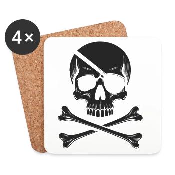 Klassischer Jolly Roger Piraten Totenkopf - Untersetzer (4er-Set) - Weiß - Vorne