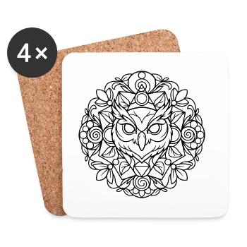 Owl Mandala with Fine Ornamentation - Coasters (set of 4) - white - Front