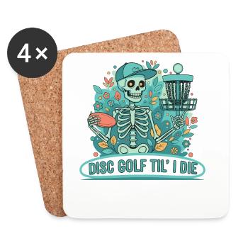 Disc Golf jusqu’à la mort Squelette Drôle de Disc Golf - Dessous de verre (lot de 4) - blanc - Devant