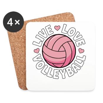Live Love Volleyball - Pink Love Design - Coasters (set of 4) - white - Front