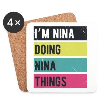 Je suis Nina qui fait Nina Things Rétro Colors - Dessous de verre (lot de 4) - blanc - Devant