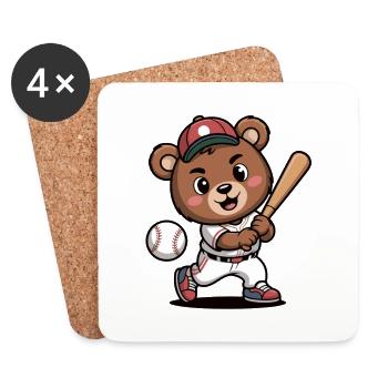 Héros du baseball Bear Batter - Dessous de verre (lot de 4) - blanc - Devant