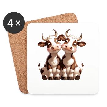 Duo de vaches Amitié câline - Dessous de verre (lot de 4) - blanc - Devant