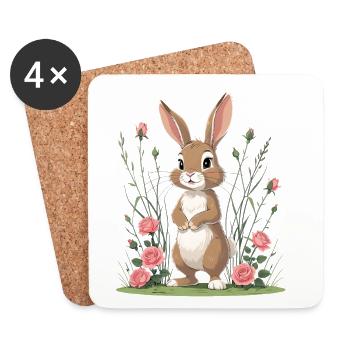 Le lapin dans le jardin de roses - Dessous de verre (lot de 4) - blanc - Devant