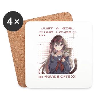 Anime Girl liebt Katzen – Cute Otaku Design - Untersetzer (4er-Set) - Weiß - Vorne