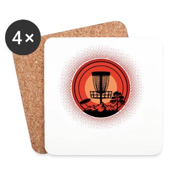 Disc Golf Basket Sunset Flying Disc Mountain Scene - Coasters (set of 4) - white - Front