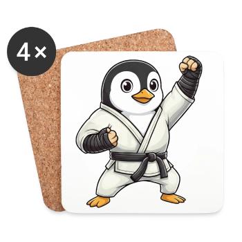 Dessin animé mignon drôle d’arts martiaux de Karaté Pingouin - Dessous de verre (lot de 4) - blanc - Devant