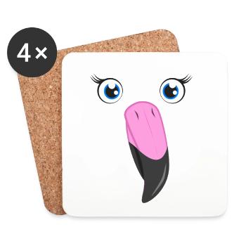 Flamingo Face Kawaii Pink Lazy DIY Bird Custome - Coasters (set of 4) - white - Front