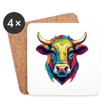 Bull Animal Comic - Coasters (set of 4) - white - Front
