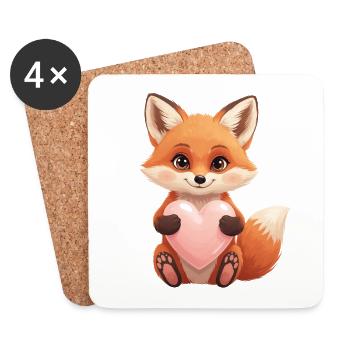 Cute fox with heart - Coasters (set of 4) - white - Front