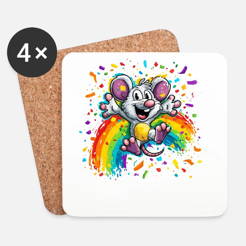 Pluie de couleurs de souris arc-en-ciel - Dessous de verre (lot de 4) - blanc