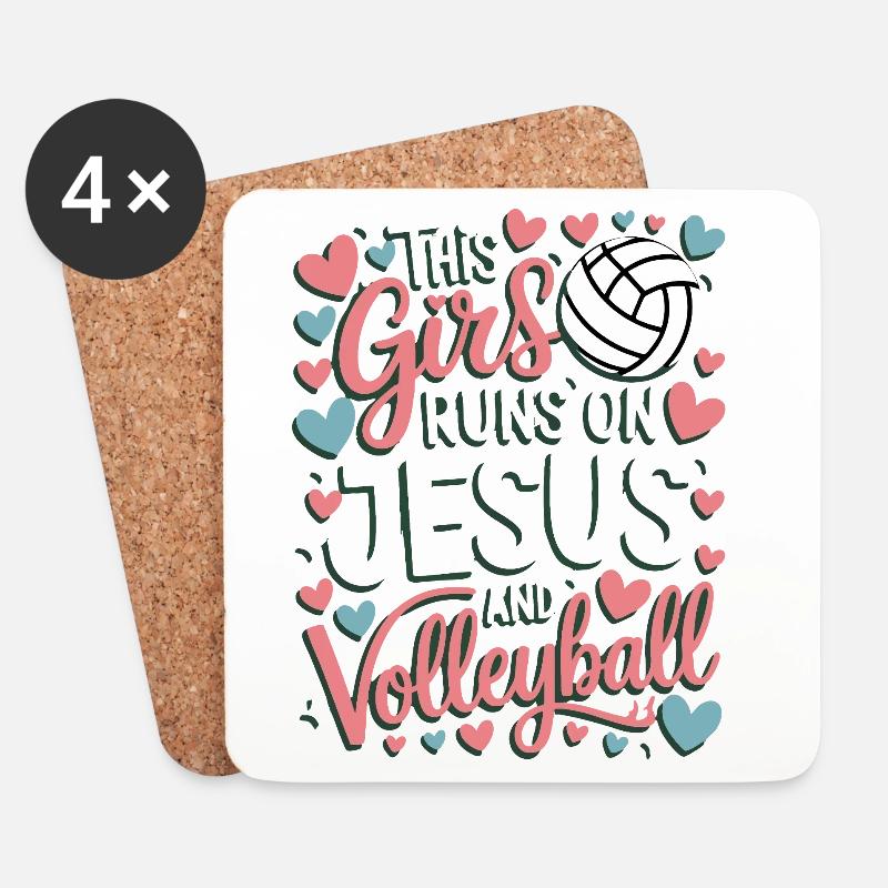 Dieses Mädchen liebt Jesus & Volleyball - Untersetzer (4er-Set) - Weiß
