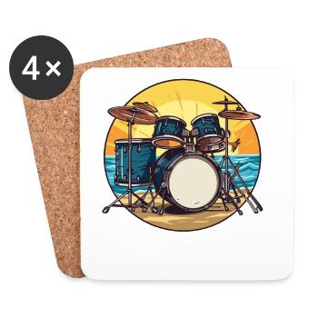 Drumset on the Beach Drum Drummer - Coasters (set of 4) - white - Front