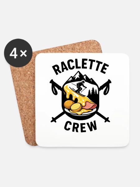 Raclette Crew – Bergkäse, Fondue und Ski - Untersetzer (4er-Set) - Weiß