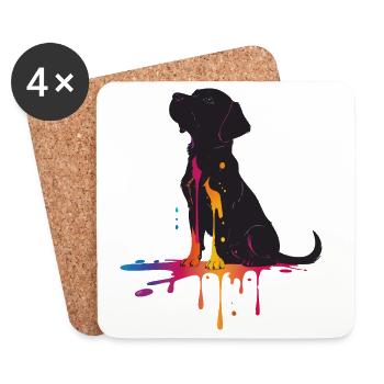 Silhouette d’un chien avec des gouttes de peinture - Dessous de verre (lot de 4) - blanc - Devant