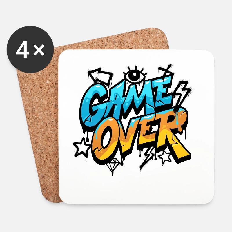 Game Over Graffiti Neon - Untersetzer (4er-Set) - Weiß