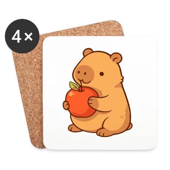 Illustration de capybara avec pomme - Dessous de verre (lot de 4) - blanc - Devant