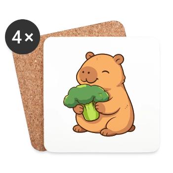 Capybara mit Brokkoli – entspannt & niedlich - Untersetzer (4er-Set) - Weiß - Vorne