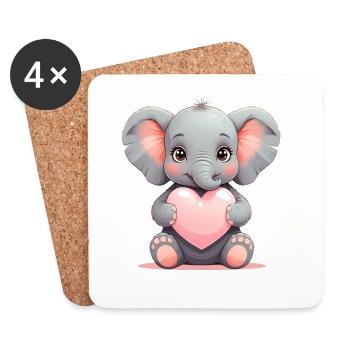 Kleiner Elefant Herzzauber - Untersetzer (4er-Set) - Weiß - Vorne