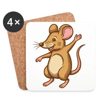 Souris mignonne qui danse saute heureuse drôle heureuse - Dessous de verre (lot de 4) - blanc - Devant