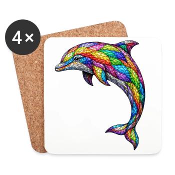 Colorful Mosaic Dolphin Abstract Ocean Art Design - Coasters (set of 4) - white - Front