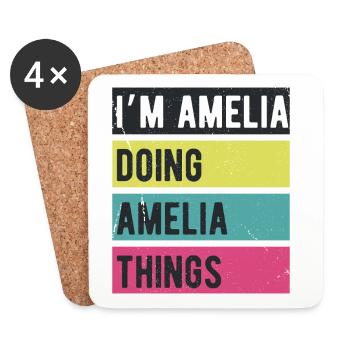 Ich bin Amelia und mache Amelia Things Retro Colors - Untersetzer (4er-Set) - Weiß - Vorne
