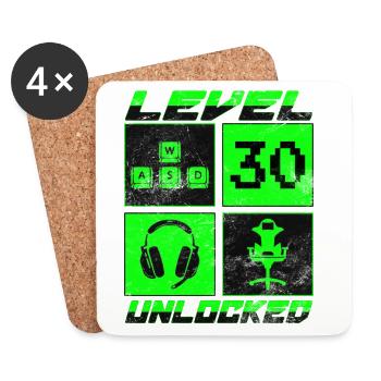 Joueur 30e anniversaire Gamer Niveau 30 débloqué - Dessous de verre (lot de 4) - blanc - Devant