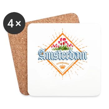 Amsterdam Capital Netherlands Tulips Souvenir - Coasters (set of 4) - white - Front