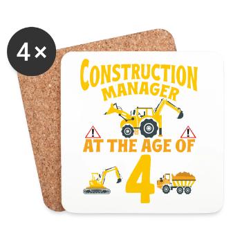 Construction Party 4th Birthday 4 Years Old truck - Untersetzer (4er-Set) - Weiß - Vorne