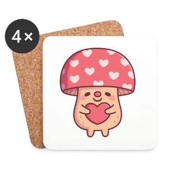 Süßer Pilz-Umarmungsherz-Valentinstag - Untersetzer (4er-Set) - Weiß - Vorne