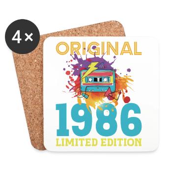 Anniversaire 40 ans 1986 Cassette Vintage Rétro - Dessous de verre (lot de 4) - blanc - Devant