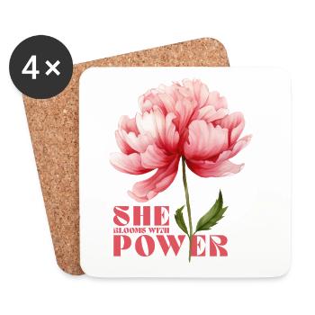 She Blooms With Power - Coasters (set of 4) - white - Front