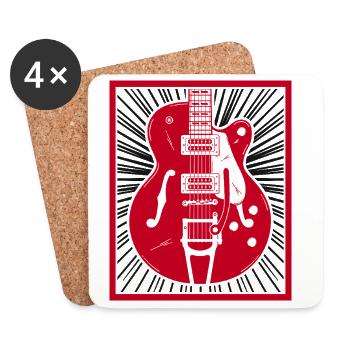 Explosion de silhouette de guitare rétro rouge - Dessous de verre (lot de 4) - blanc - Devant