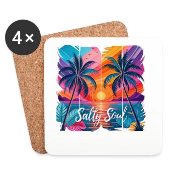 Salty Soul Sea Beach with Palm Trees by Sunset - Coasters (set of 4) - white - Front