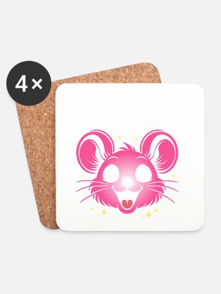 Karnevals Maus | Big Face Kostüm Verkleidung - Untersetzer (4er-Set) - Weiß