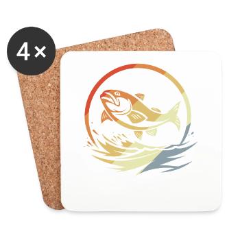 Pêche de style rétro - Dessous de verre (lot de 4) - blanc - Devant