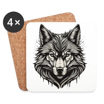 Wolf Head Ink Engraved - Coasters (set of 4) - white - Front